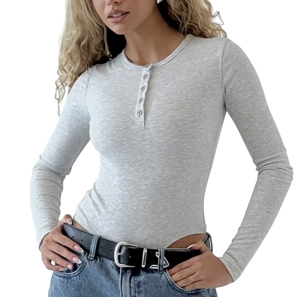 NWT! REVOLVE We Wore What gray Henley bodysuit S